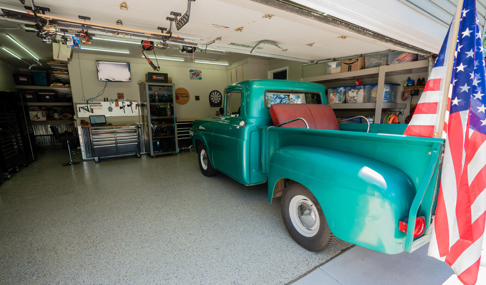 truck in garage with polyurea coated concrete floor